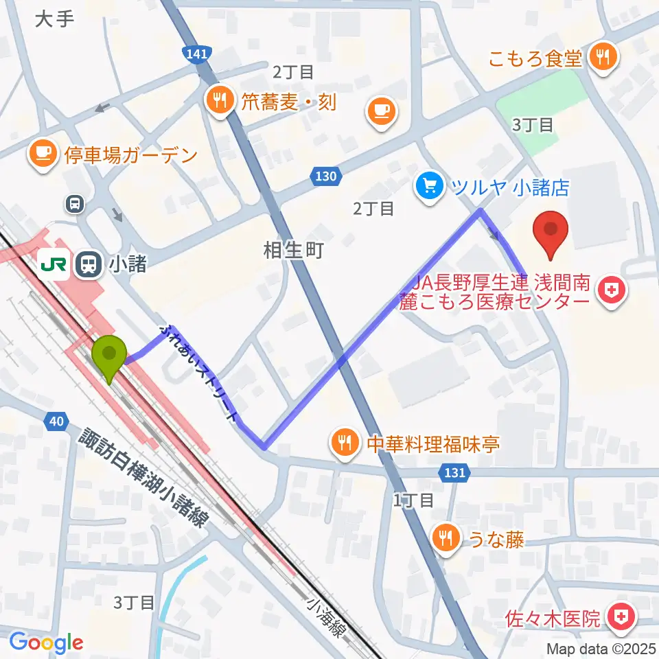 小諸市市民交流センターの最寄駅小諸駅からの徒歩ルート（約5分）地図