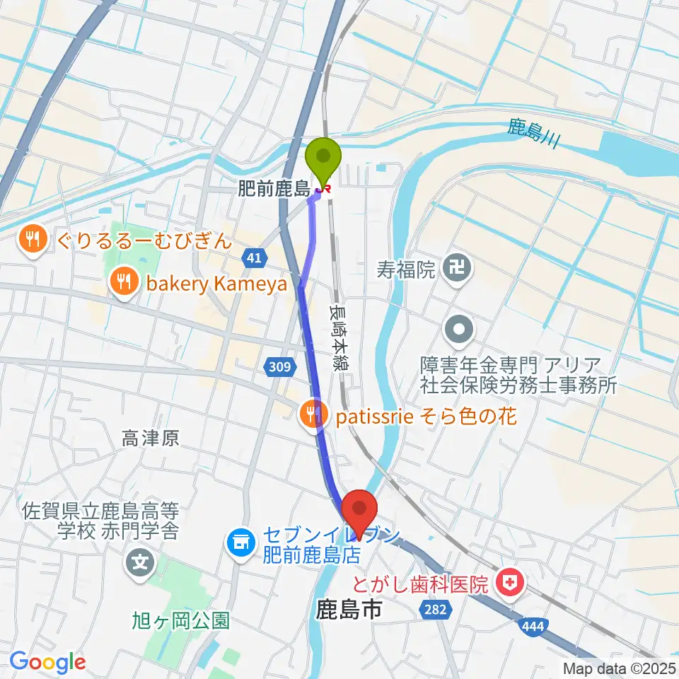 鹿島市生涯学習センター・エイブルの最寄駅肥前鹿島駅からの徒歩ルート（約17分）地図