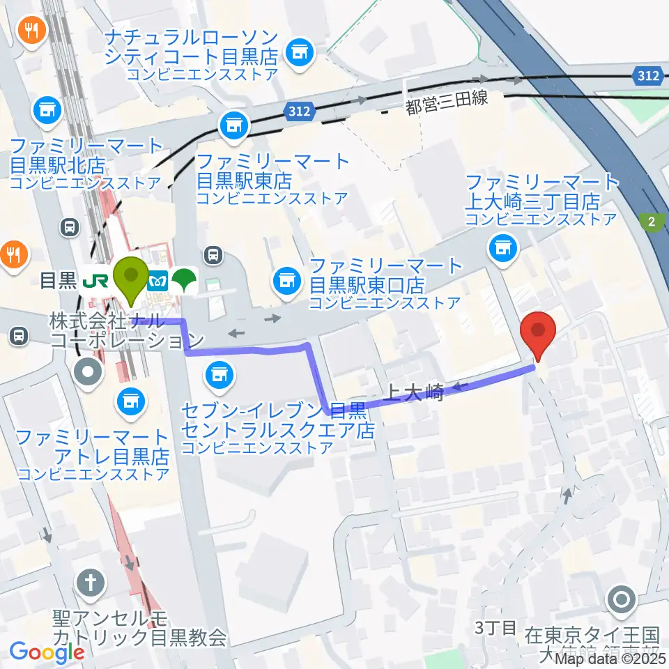 目黒Cozyの最寄駅目黒駅からの徒歩ルート（約5分）地図