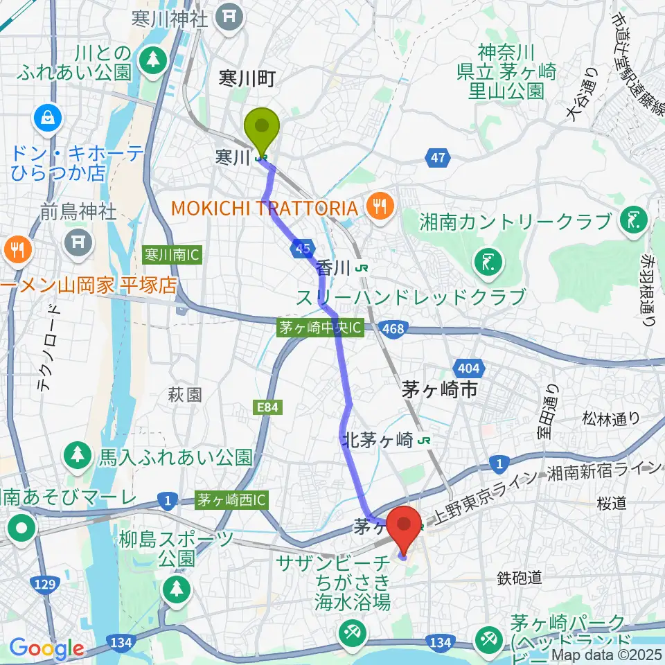 寒川駅からJAM IN THE BOXへのルートマップ地図