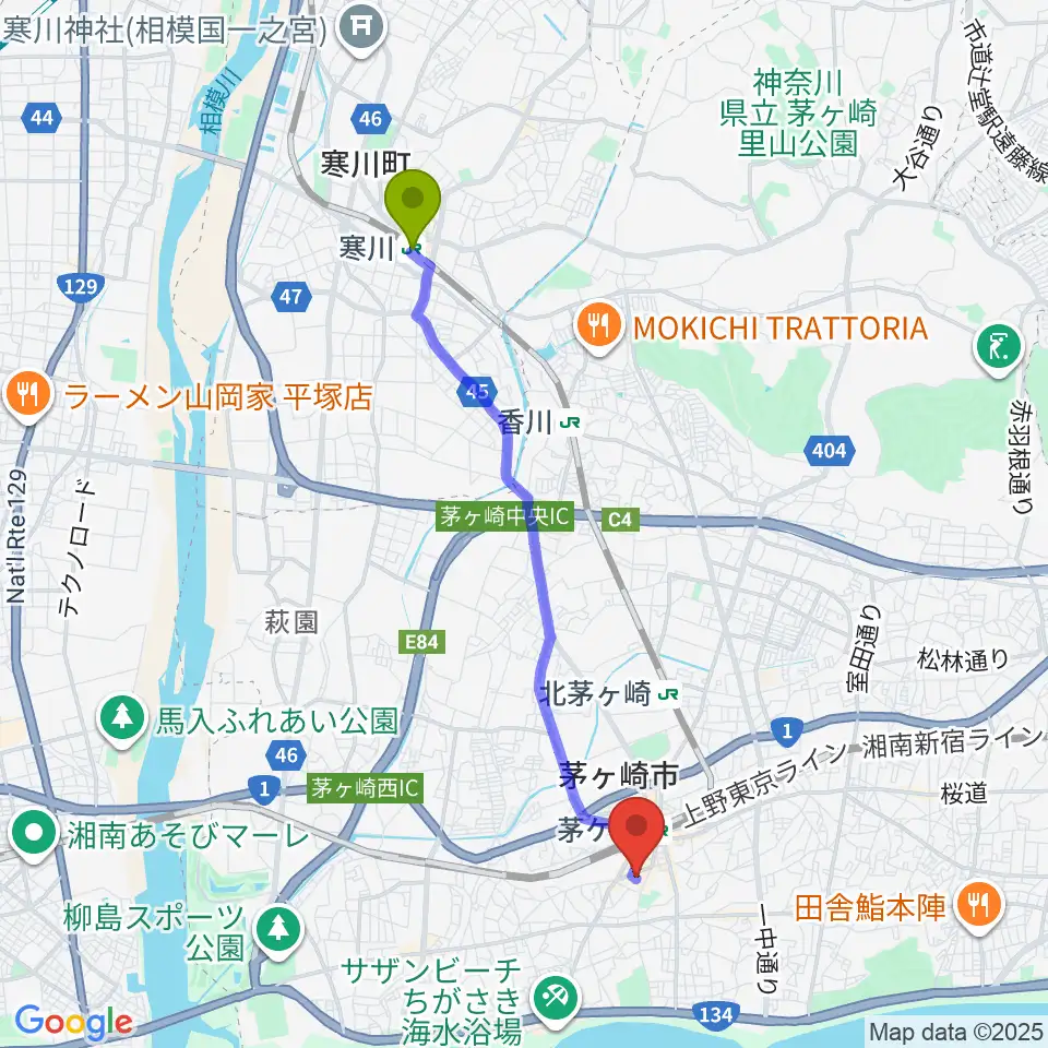 寒川駅からJAM IN THE BOXへのルートマップ地図