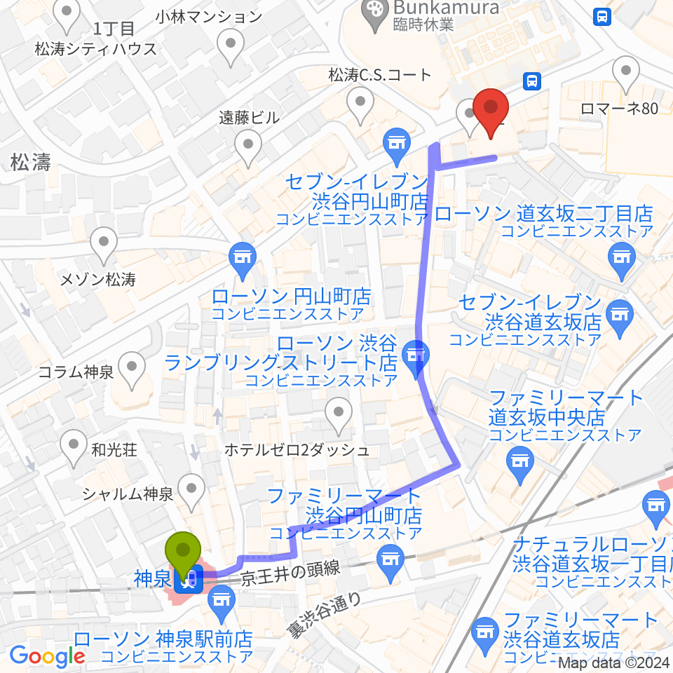 渋谷Studio Freedomの最寄駅神泉駅からの徒歩ルート（約6分）地図