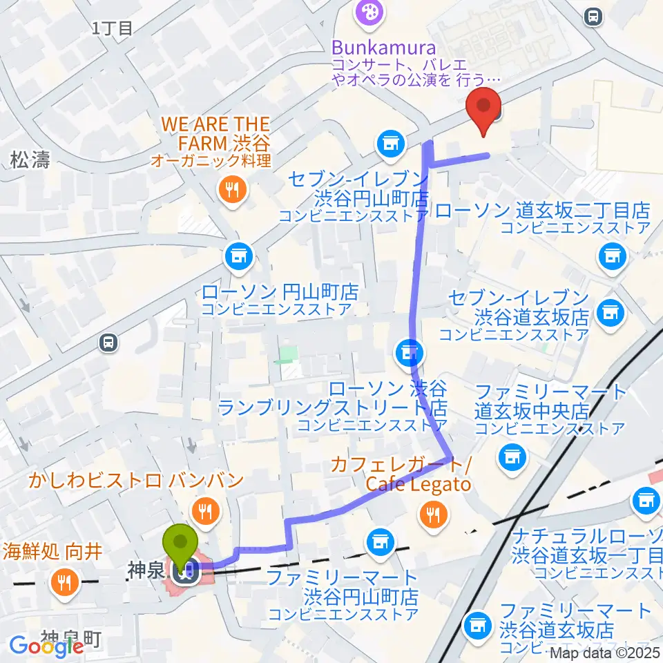 渋谷Studio Freedomの最寄駅神泉駅からの徒歩ルート（約6分）地図