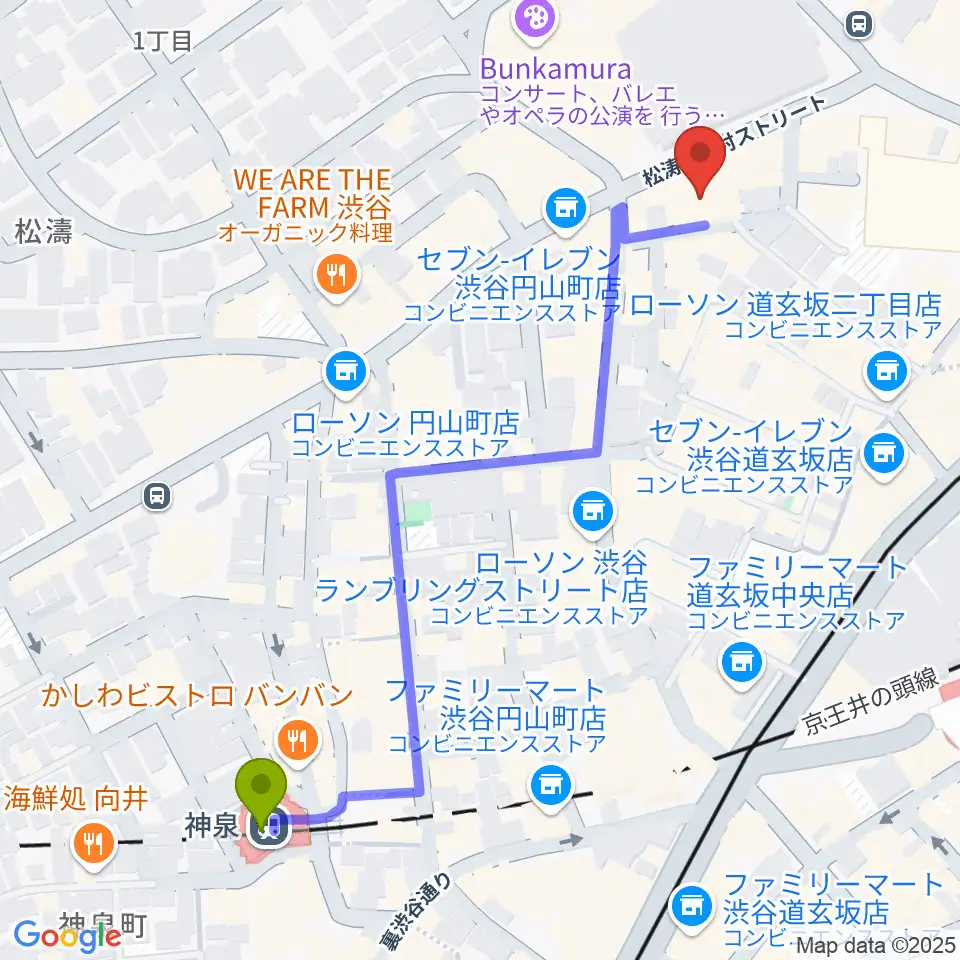 渋谷Studio Freedomの最寄駅神泉駅からの徒歩ルート（約6分）地図
