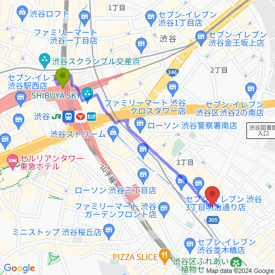 スタジオ サルバベルカントの最寄駅渋谷駅からの徒歩ルート（約11分）地図