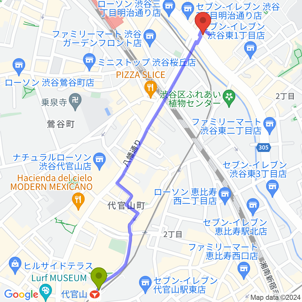 代官山駅からスタジオ サルバベルカントへのルートマップ地図