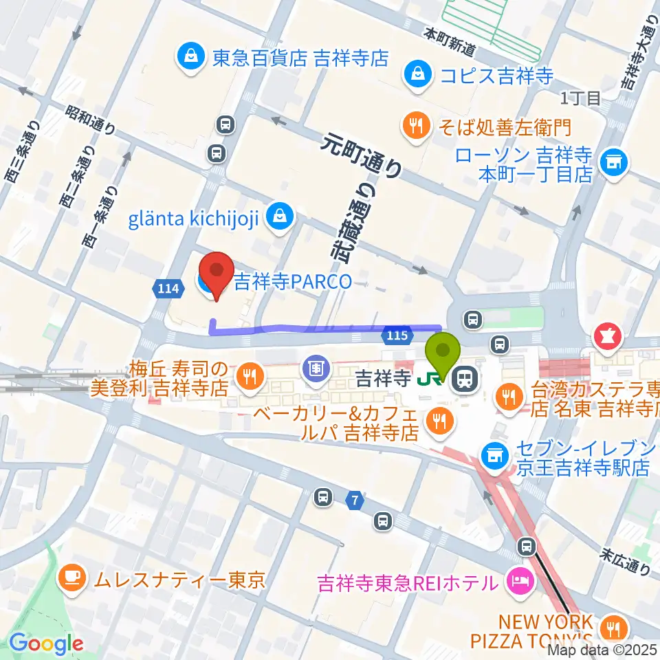 アップリンク吉祥寺の最寄駅吉祥寺駅からの徒歩ルート（約3分）地図