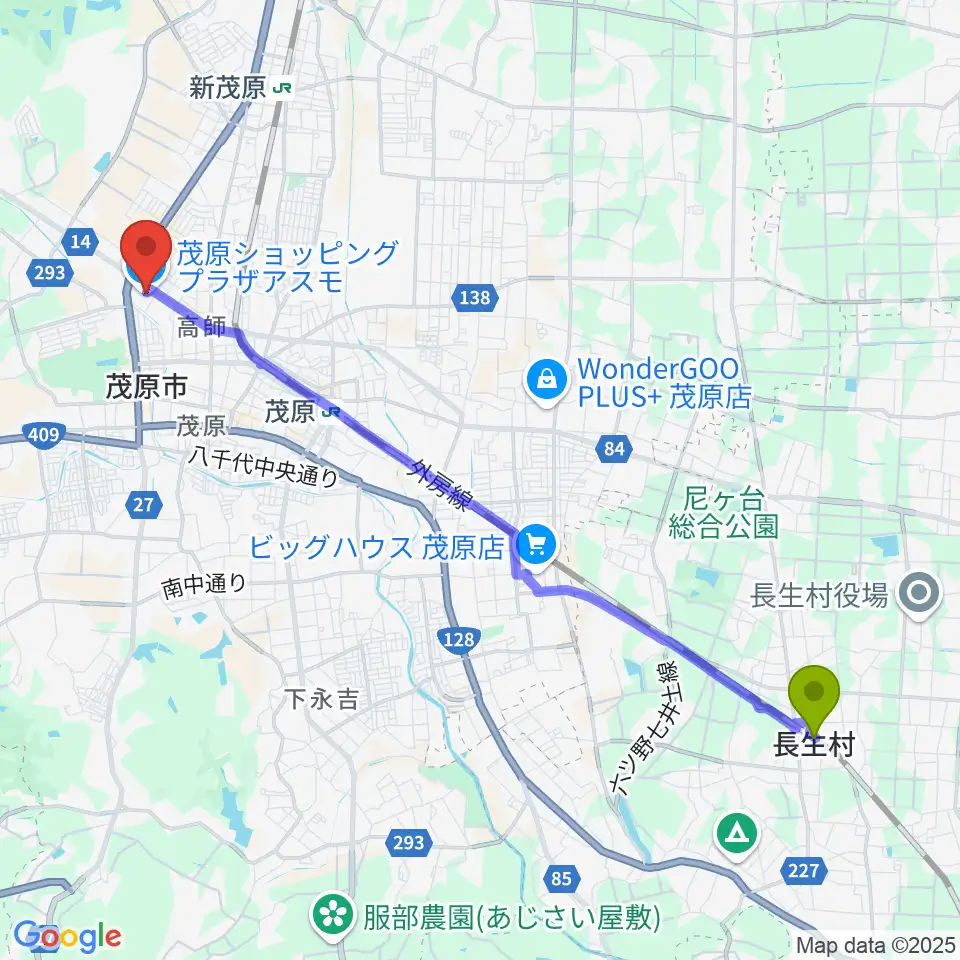 八積駅からASMO劇場へのルートマップ地図