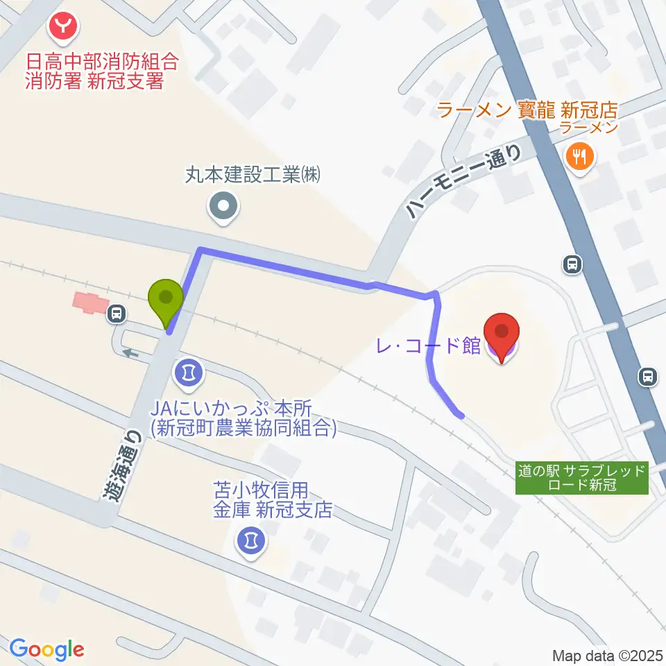 新冠レ・コード館の最寄駅新冠駅からの徒歩ルート（約4分）地図