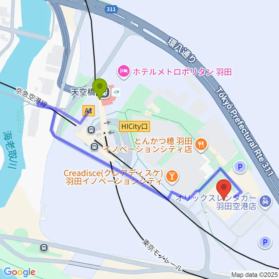 Zepp羽田の最寄駅天空橋駅からの徒歩ルート（約4分）地図