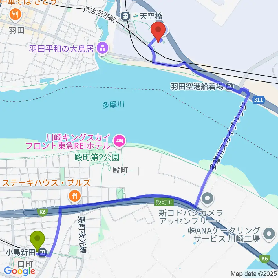 小島新田駅からZepp羽田へのルートマップ地図