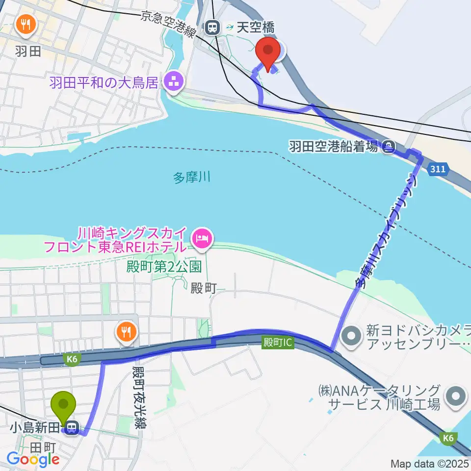 小島新田駅からZepp羽田へのルートマップ地図