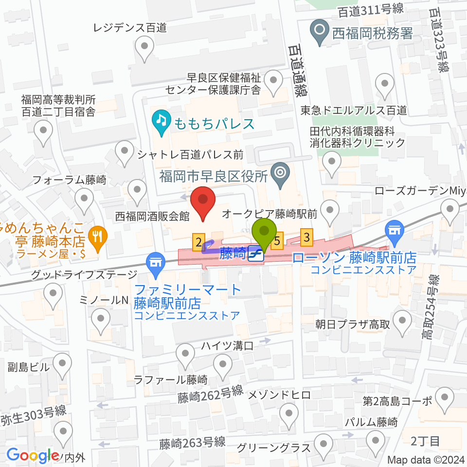 福岡市立早良市民センターの最寄駅藤崎駅からの徒歩ルート（約1分）地図