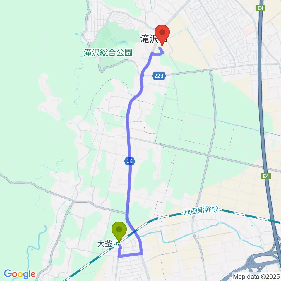 ビッグルーフ滝沢の最寄駅大釜駅からの徒歩ルート（約42分）地図