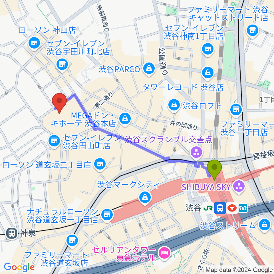 渋谷駅からル・シネマへのルートマップ地図