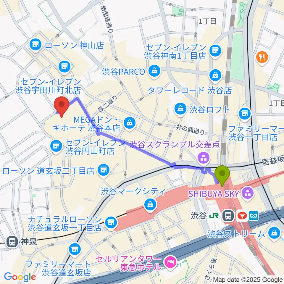 渋谷駅からル・シネマへのルートマップ地図