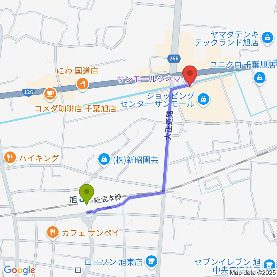 旭サンモールシネマの最寄駅旭駅からの徒歩ルート（約9分）地図