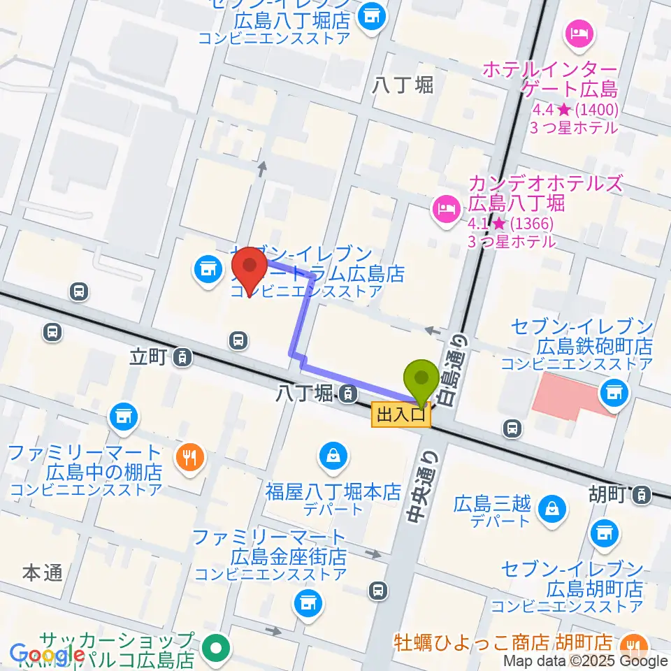 八丁堀駅からサロンシネマ1・2へのルートマップ地図