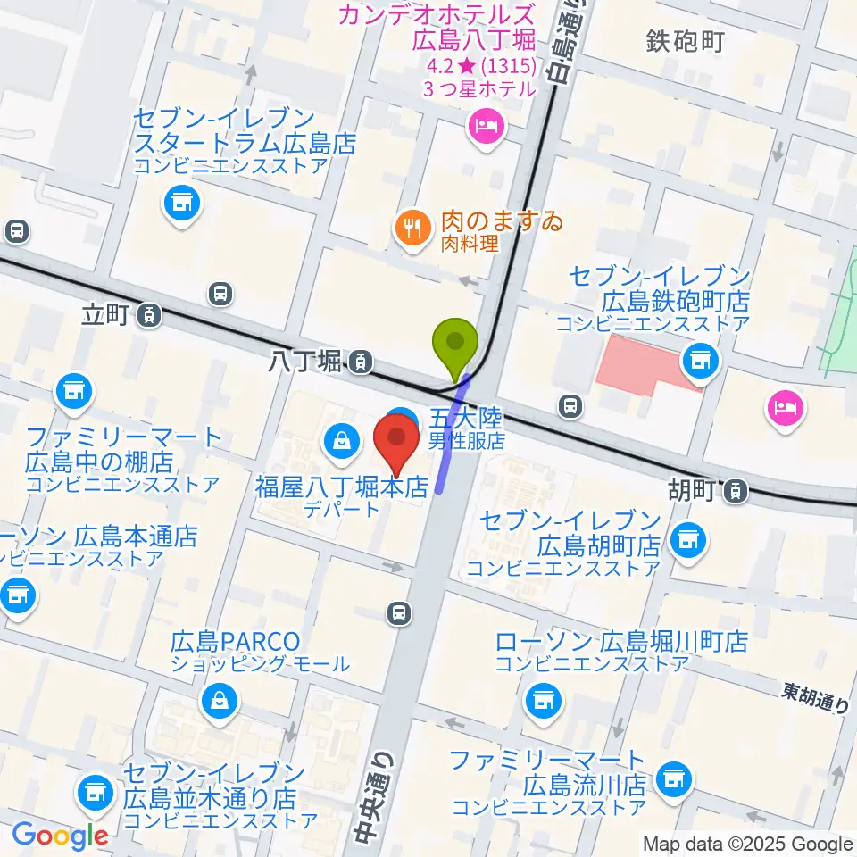 八丁座の最寄駅八丁堀駅からの徒歩ルート（約1分）地図