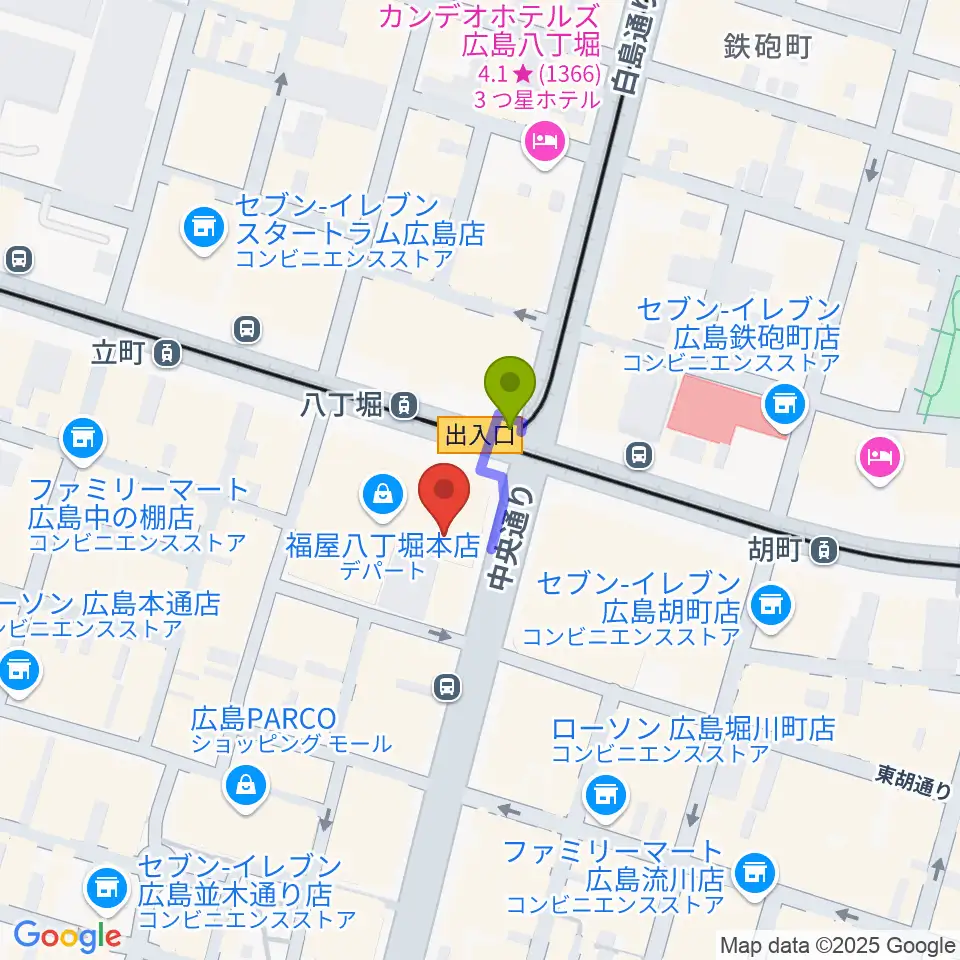 八丁座の最寄駅八丁堀駅からの徒歩ルート（約1分）地図