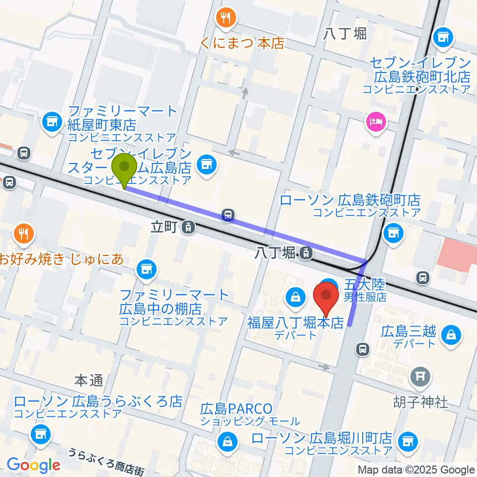 立町駅から八丁座へのルートマップ地図