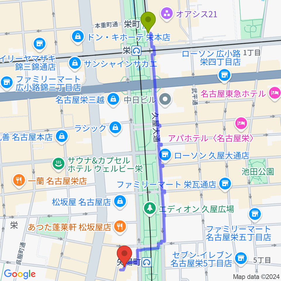 栄町駅からセンチュリーシネマへのルートマップ地図