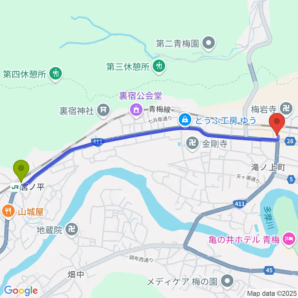 宮ノ平駅からS&Dたまぐーセンターへのルートマップ地図