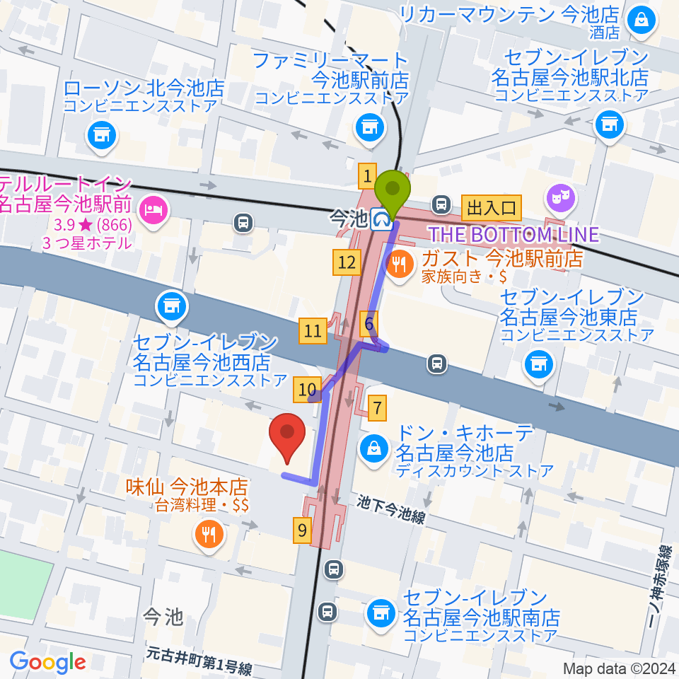 今池open houseの最寄駅今池駅からの徒歩ルート（約3分）地図