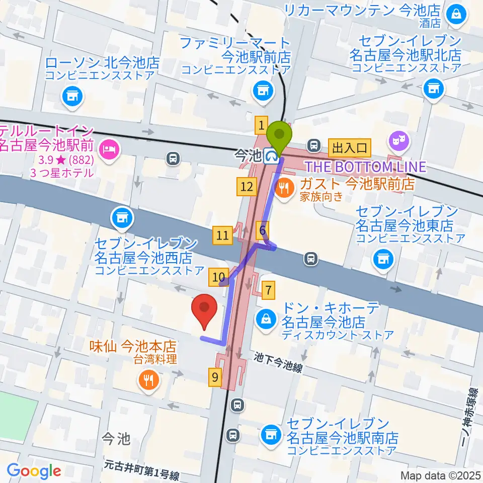 今池open houseの最寄駅今池駅からの徒歩ルート（約3分）地図