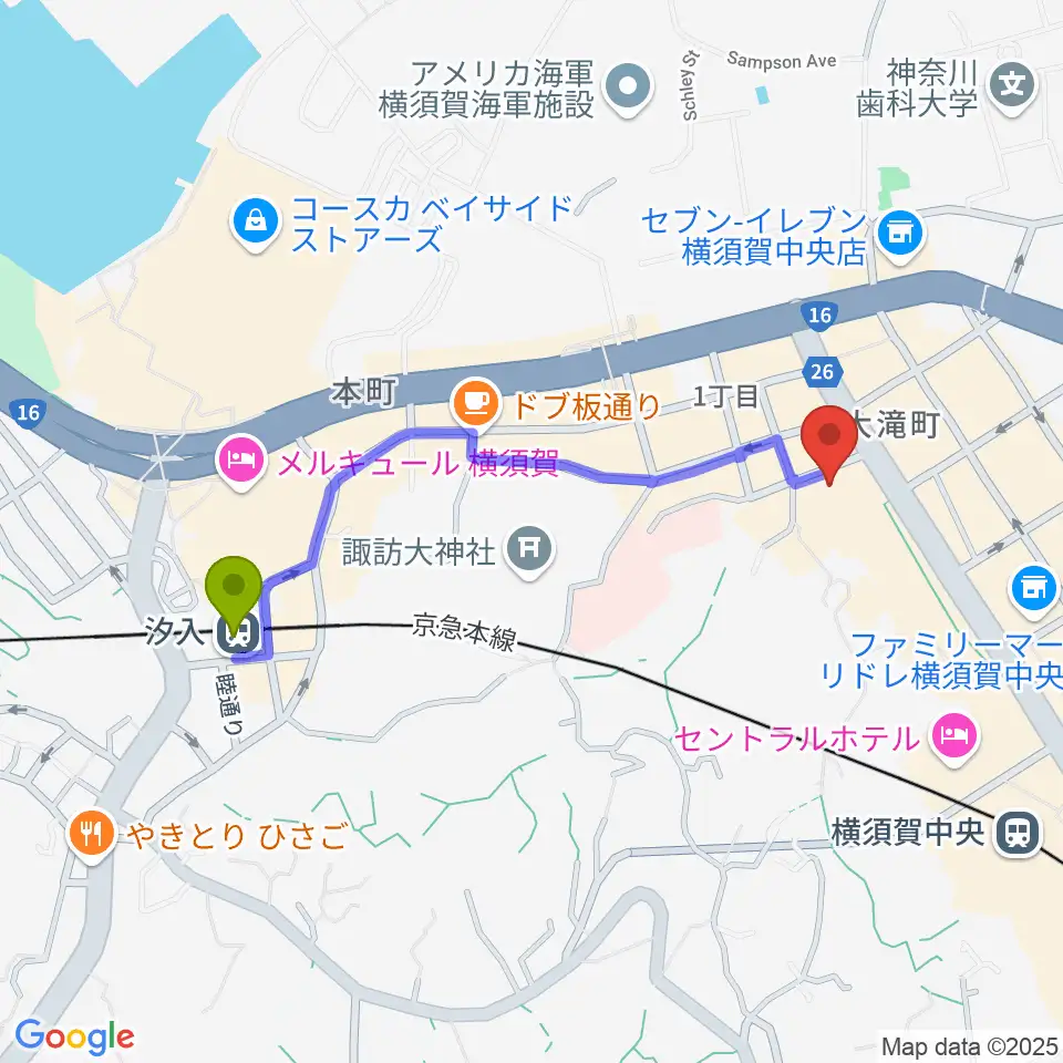 汐入駅からBlue in Greenへのルートマップ地図