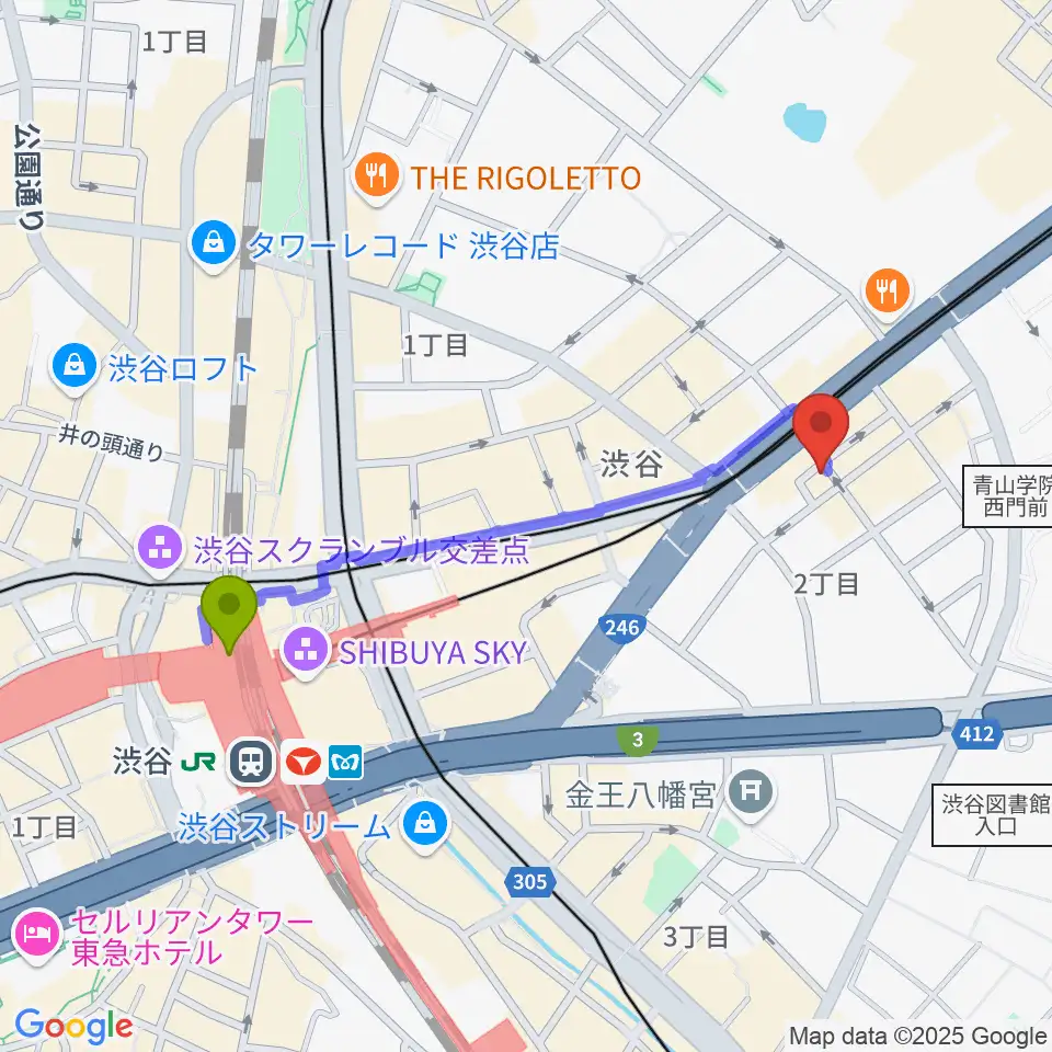 渋谷シアター・イメージフォーラムの最寄駅渋谷駅からの徒歩ルート（約9分）地図