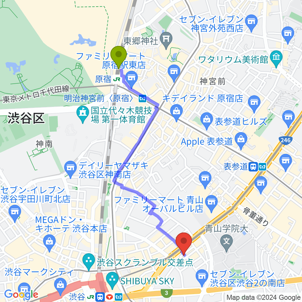 原宿駅から渋谷シアター・イメージフォーラムへのルートマップ地図