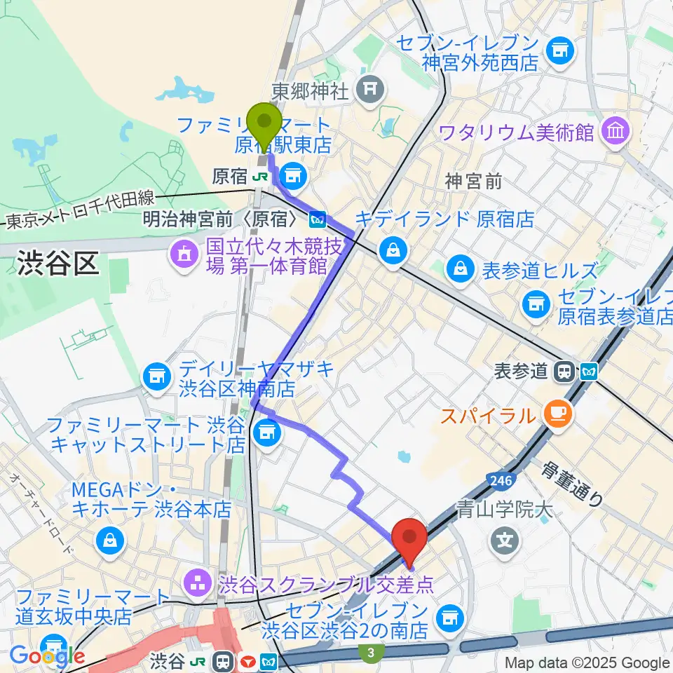 原宿駅から渋谷シアター・イメージフォーラムへのルートマップ地図