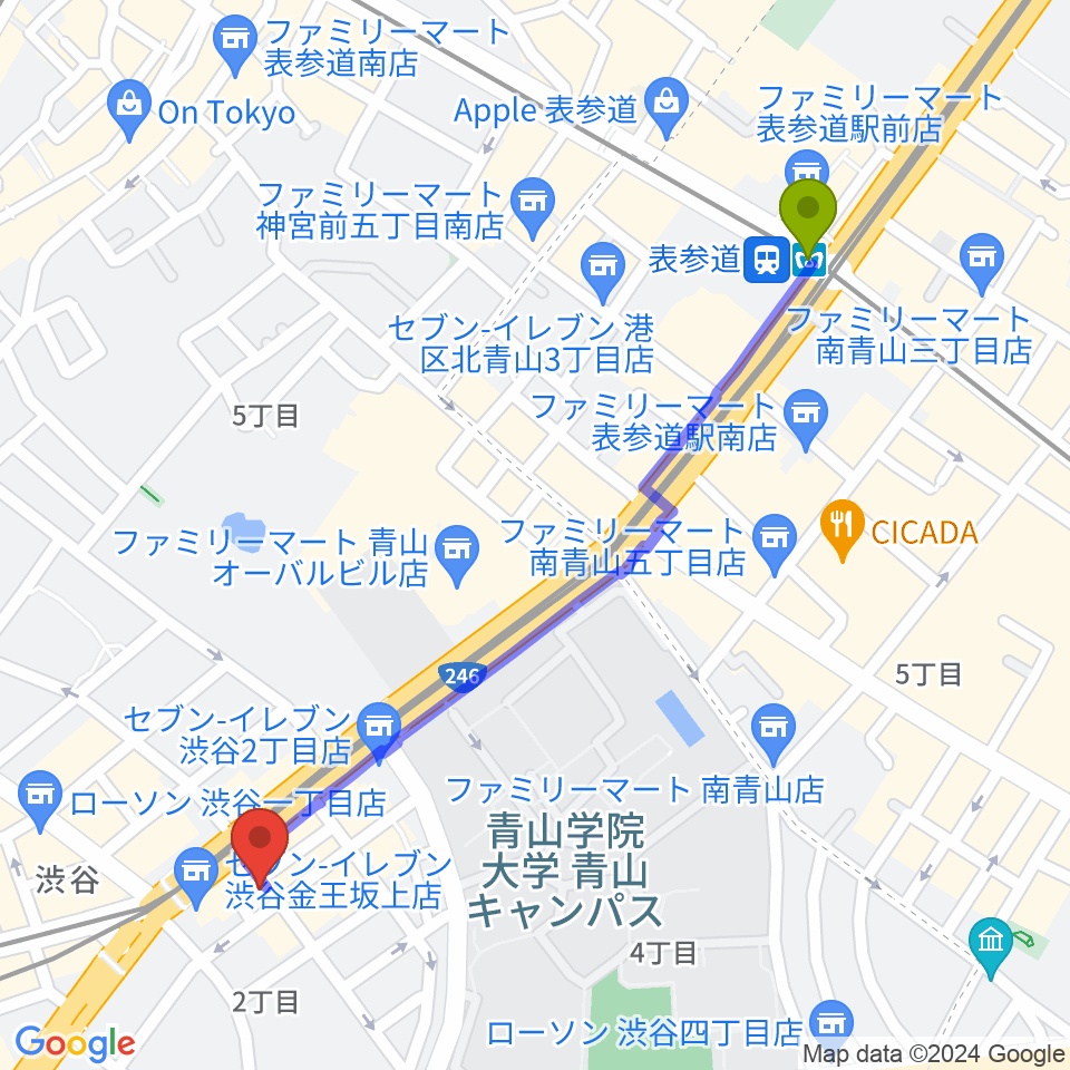 表参道駅から渋谷シアター・イメージフォーラムへのルートマップ地図