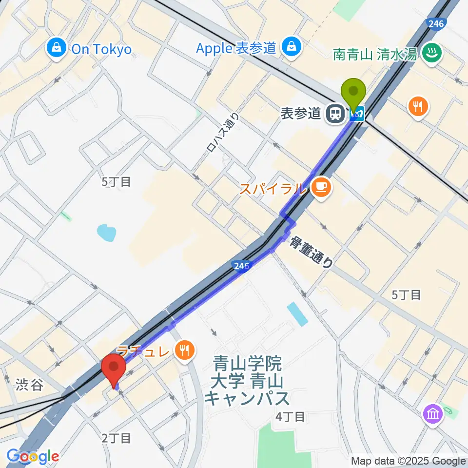 表参道駅から渋谷シアター・イメージフォーラムへのルートマップ地図