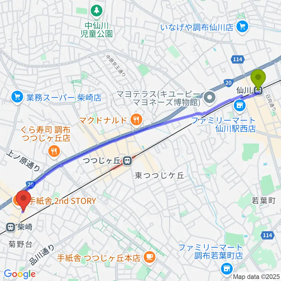 仙川駅から柴崎RATHOLEへのルートマップ地図