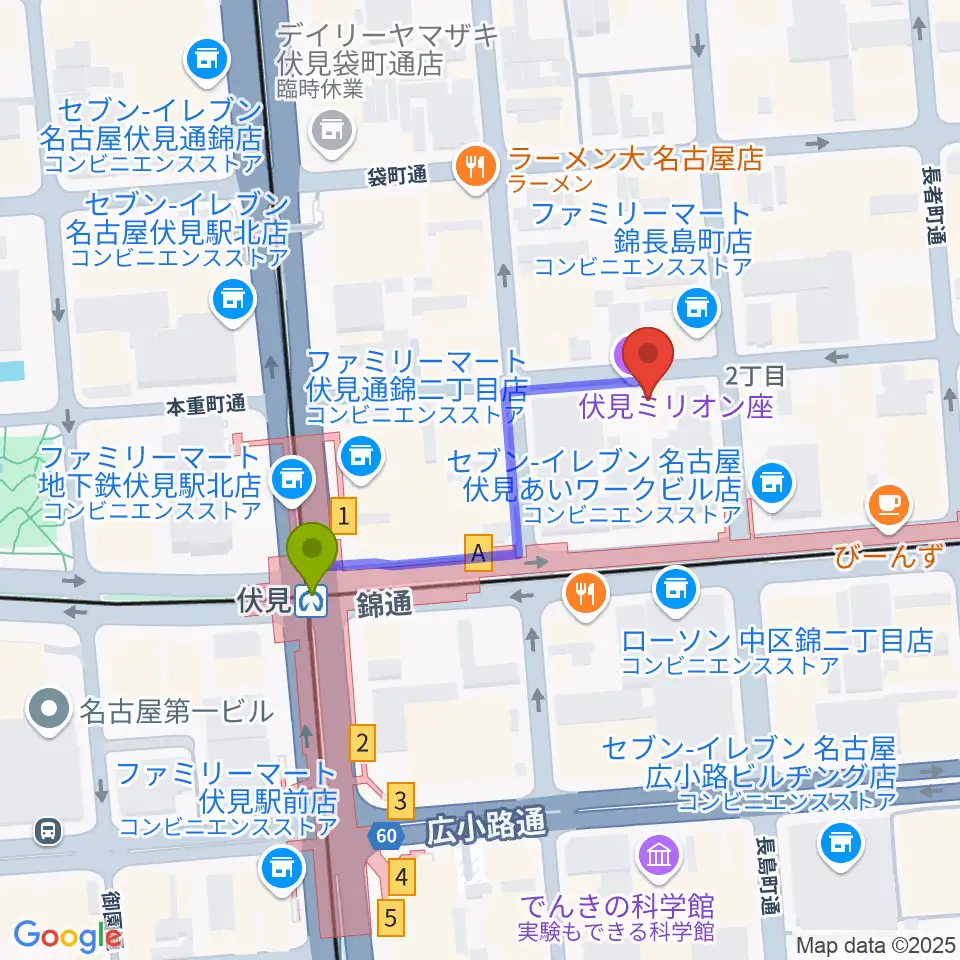 伏見ミリオン座の最寄駅伏見駅からの徒歩ルート（約3分）地図
