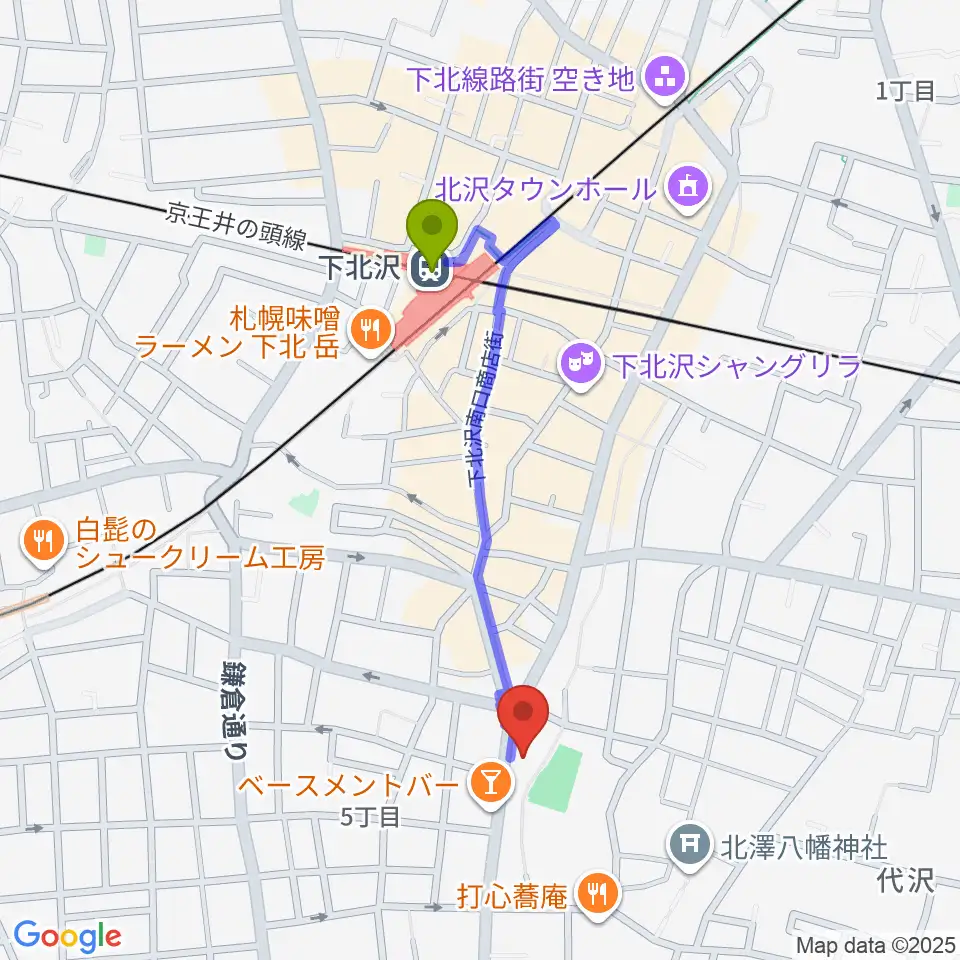 スタジオベイド下北沢店の最寄駅下北沢駅からの徒歩ルート（約8分）地図