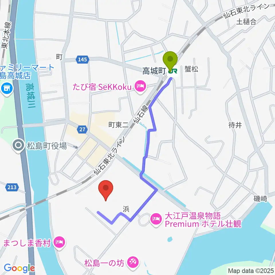 高城町駅から松島町文化観光交流館 アトレ・るHallへのルートマップ地図
