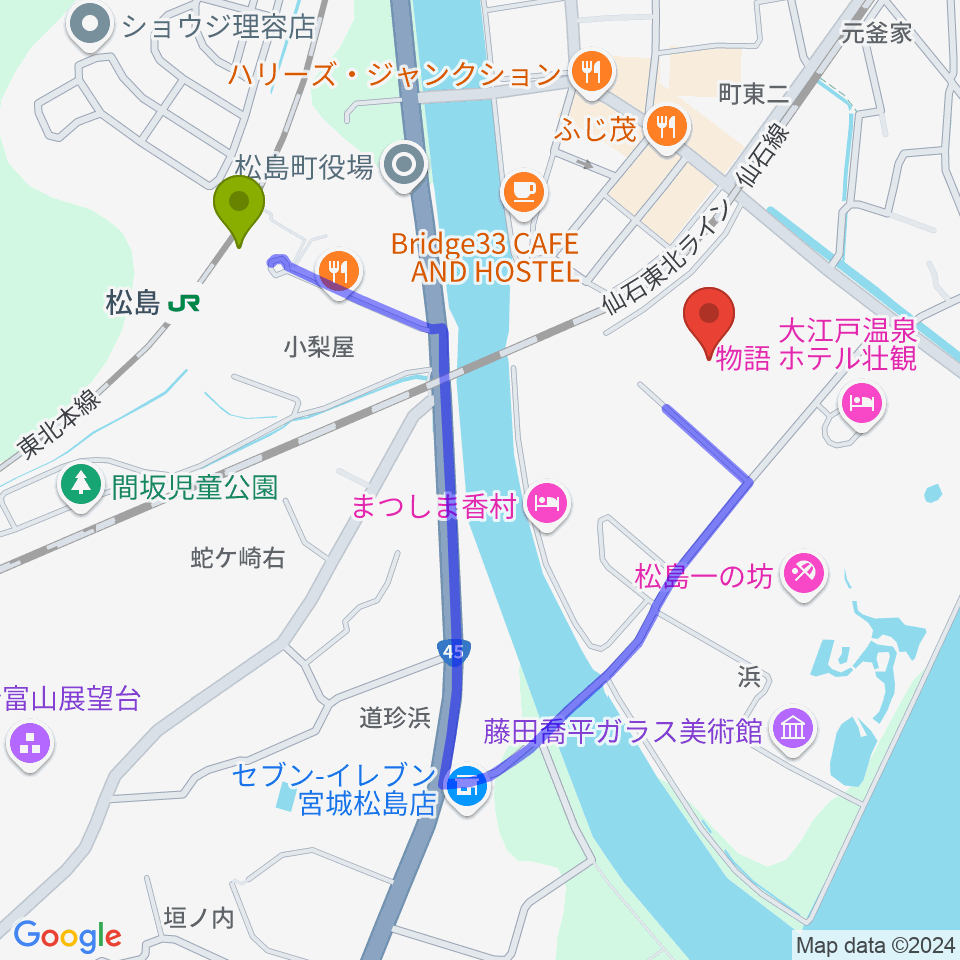 松島町文化観光交流館 アトレ・るHallの最寄駅松島駅からの徒歩ルート（約8分）地図