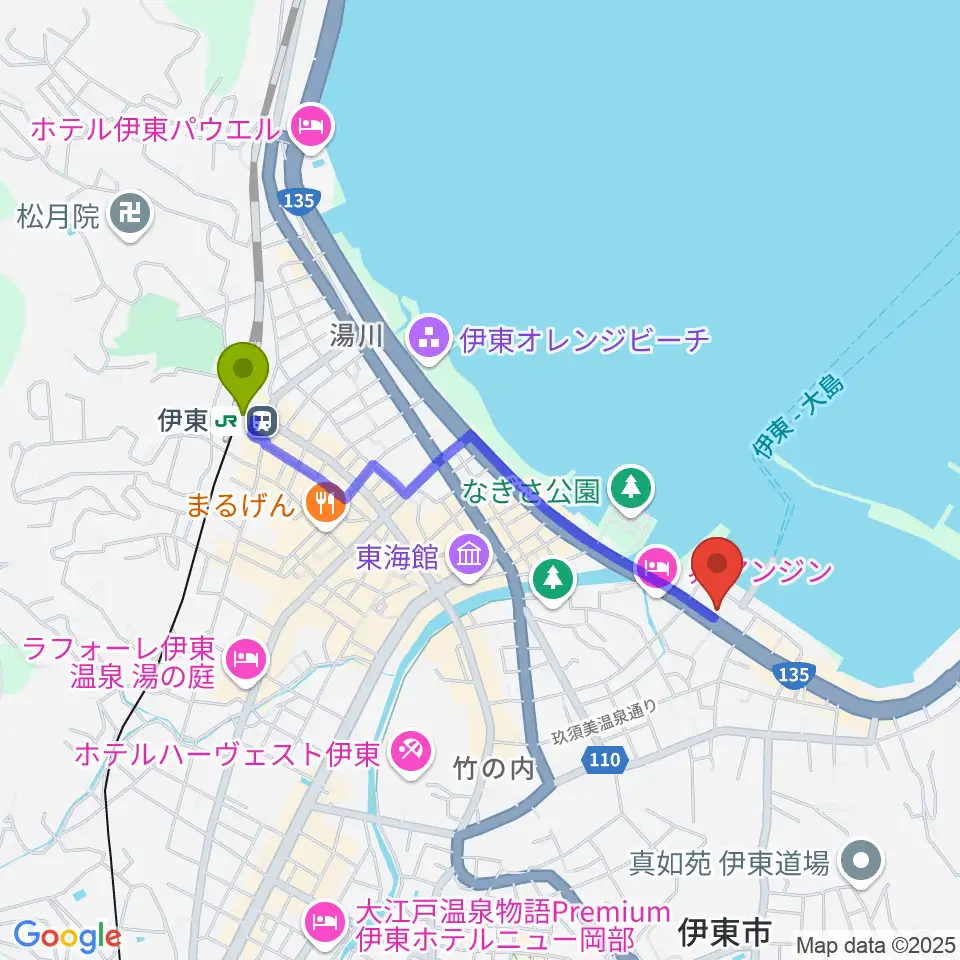 伊東市観光会館の最寄駅伊東駅からの徒歩ルート（約17分）地図
