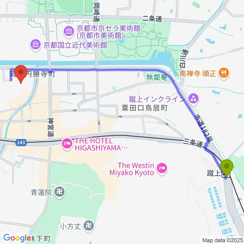 蹴上駅から京都観世会館へのルートマップ地図