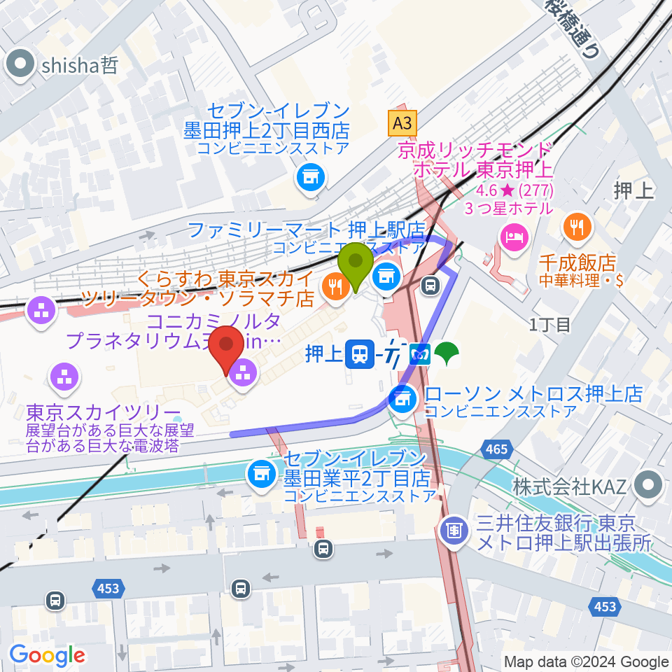 プラネタリウム天空の最寄駅押上 スカイツリー前 駅からの徒歩ルート 約2分 Mdata