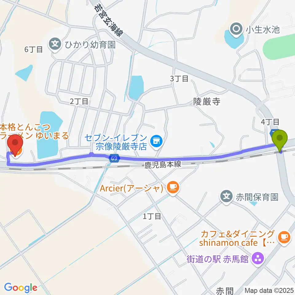 ジョーカーズサウンドの最寄駅教育大前駅からの徒歩ルート（約14分）地図