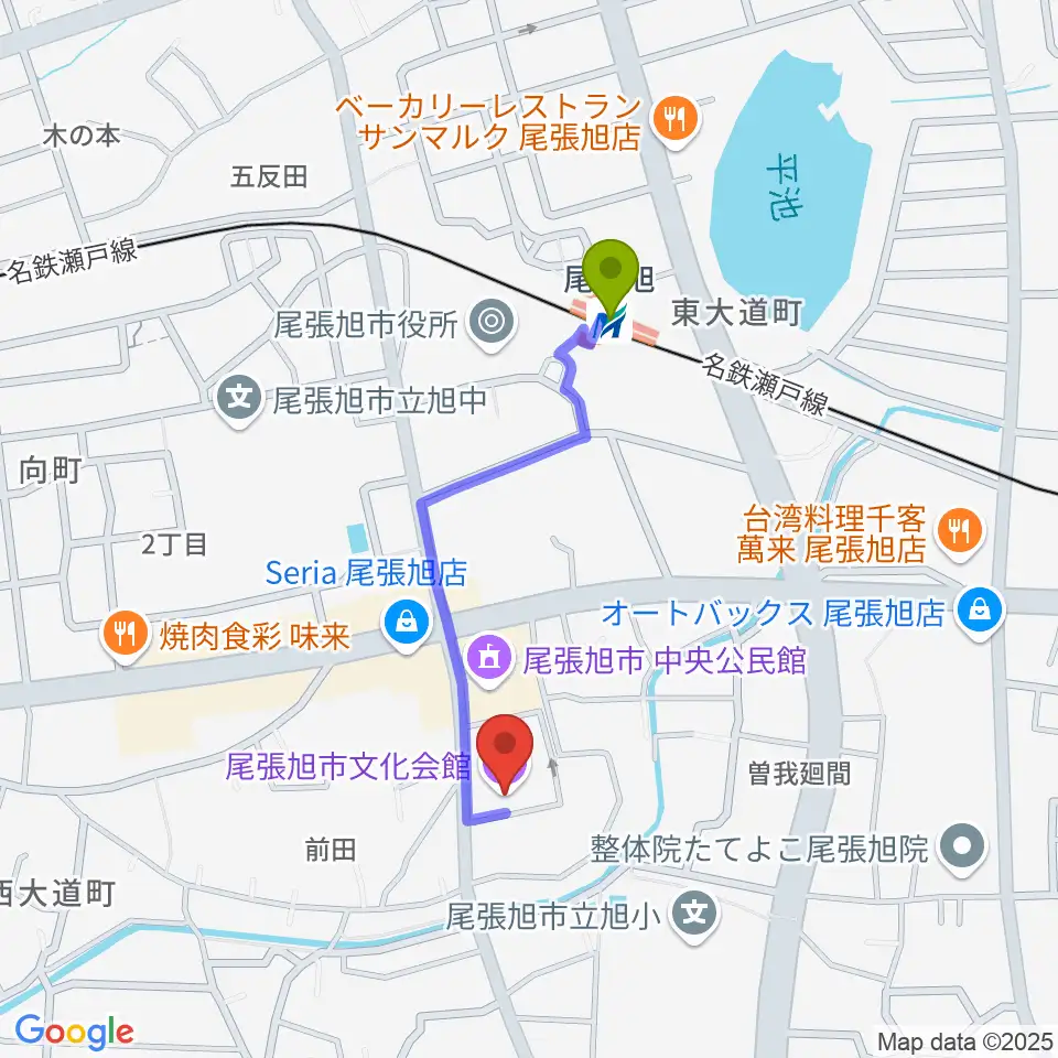 尾張旭市文化会館の最寄駅尾張旭駅からの徒歩ルート（約7分）地図