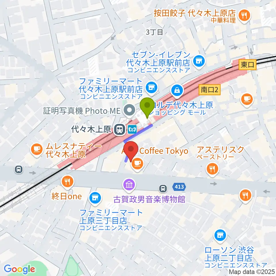 代々木上原OPRCTの最寄駅代々木上原駅からの徒歩ルート（約1分）地図