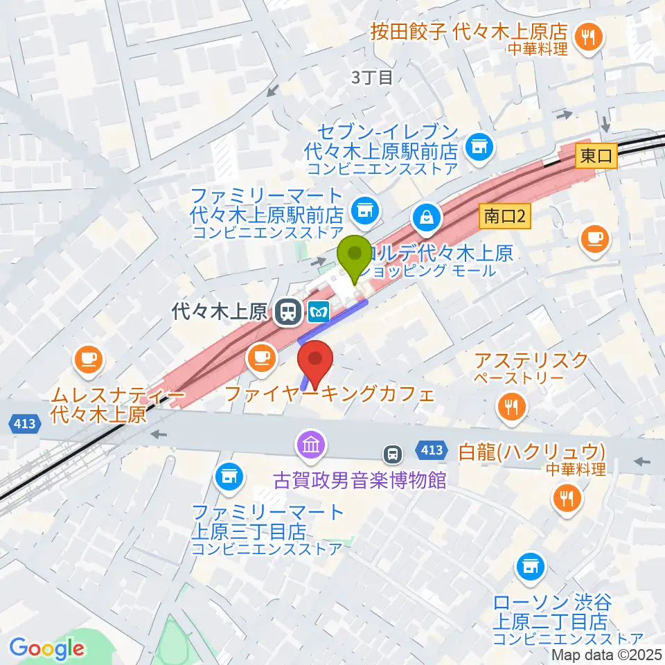 代々木上原OPRCTの最寄駅代々木上原駅からの徒歩ルート（約1分）地図