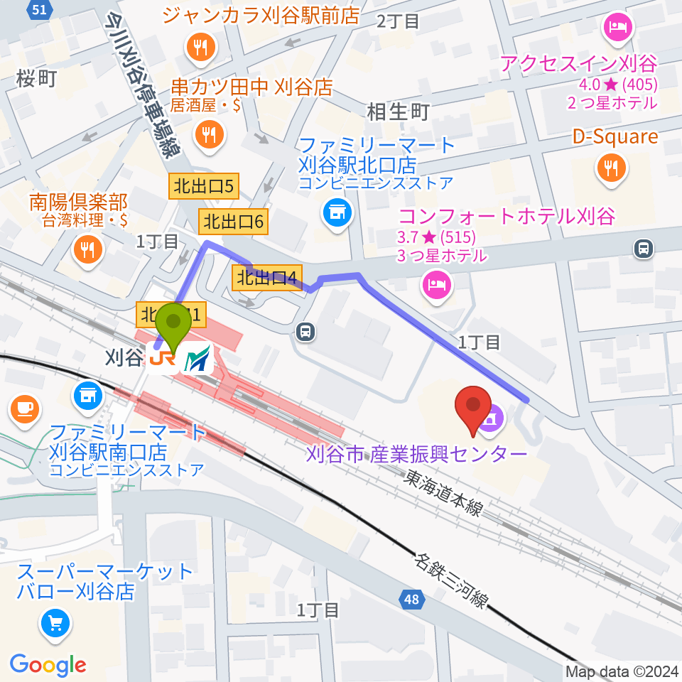 刈谷市産業振興センターの最寄駅刈谷駅からの徒歩ルート（約4分）地図