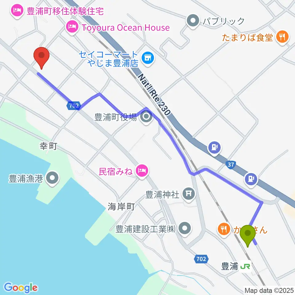 豊浦町地域交流センター とわにーの最寄駅豊浦駅からの徒歩ルート（約13分）地図