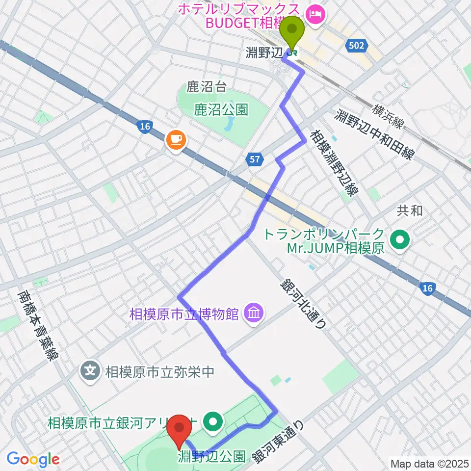 サーティーフォー相模原球場の最寄駅淵野辺駅からの徒歩ルート（約27分）地図